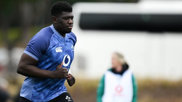 1 February 2026; Edwin Edogbo during an Ireland Rugby squad training session at The Campus in Quinta do Lago, Portugal. Photo by Brendan Moran/Sportsfile