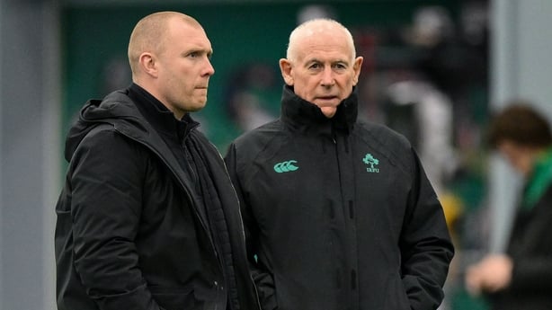 10 February 2026; Team manager Mick Kearney, right, and former Ireland and Munster winger Keith Earls during an Ireland Rugby squad training session at the IRFU High Performance Centre in Dublin. Photo by Brendan Moran/Sportsfile