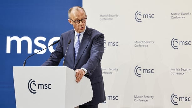 German Chancellor Friedrich Merz gives a speech at the Munich Security Conference