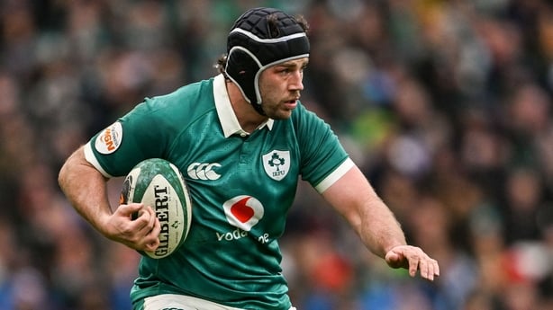 Caelan Doris of Ireland during the Guinness 6 Nations Rugby Championship match between Ireland and Italy at the Aviva Stadium in Dublin.