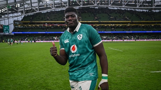 14 February 2026; Edwin Edogbo of Ireland after the Guinness 6 Nations Rugby Championship match between Ireland and Italy at the Aviva Stadium in Dublin. Photo by Ramsey Cardy/Sportsfile