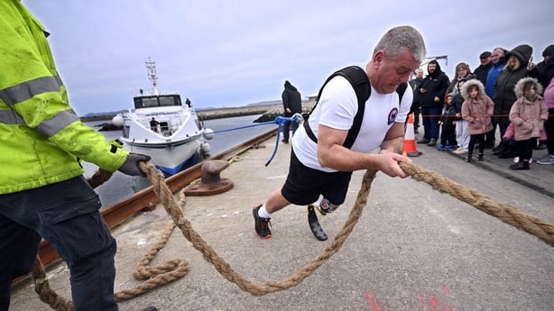 Paralympian and Amputee Shane Mc Loughlin successfully pulled the 120 Tonne Aran Island Ferries' vessel, Saoirse na Farraige