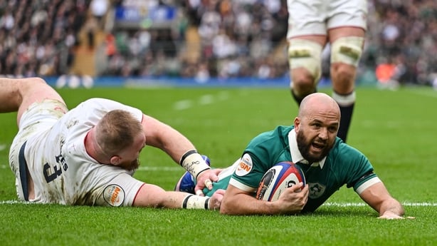 21 February 2026; Jamison Gibson-Park of Ireland scores his side's first try during the Guinness 6 Nations Rugby Championship match between England and Ireland at the Allianz Stadium in Twickenham, England. Photo by Brendan Moran/Sportsfile