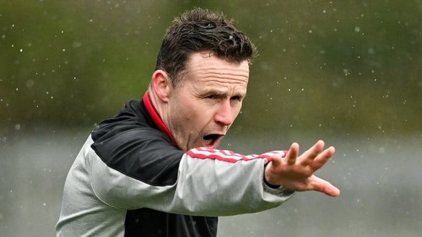 22 February 2026; Mayo manager Andy Moran during the Allianz Football League Division 1 match between Monaghan and Mayo at St Tiernach's Park in Clones, Monaghan. Photo by Sam Barnes/Sportsfile
