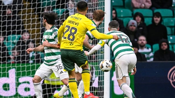 Hibernian's Kai Andrews scores against Celtic - Scottish Premiership, February 2026