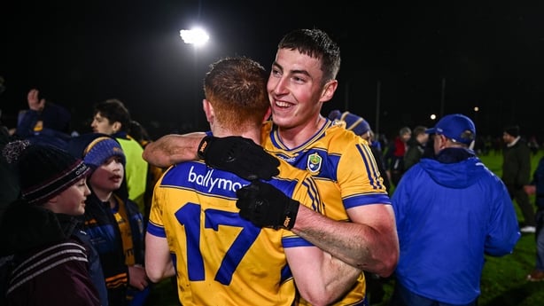 Caelim Keogh, right, and Colm Neary of Roscommon celebrate after the Allianz Football League Division 1 match between Galway and Roscommon at Pearse Stadium in Galway. Photo by Ben McShane/Sportsfile
