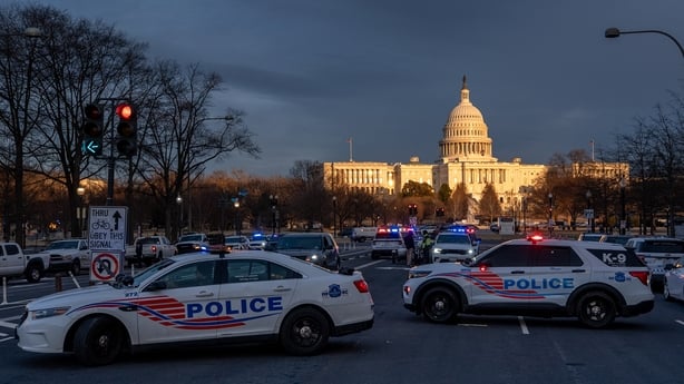 Police cars outside the Capitol building in Washington DC 