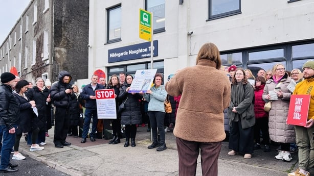 Protesters outside Hildegarde Naughton's office in Galway