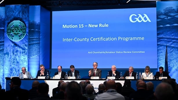28 February 2026; Uachtarán Chumann Lúthchleas Gael Jarlath Burns speaking during debate on Motion 15 during day two of the GAA Annual Congress at Croke Park in Dublin. Photo by Piaras Ó MÃdheach/Sportsfile
