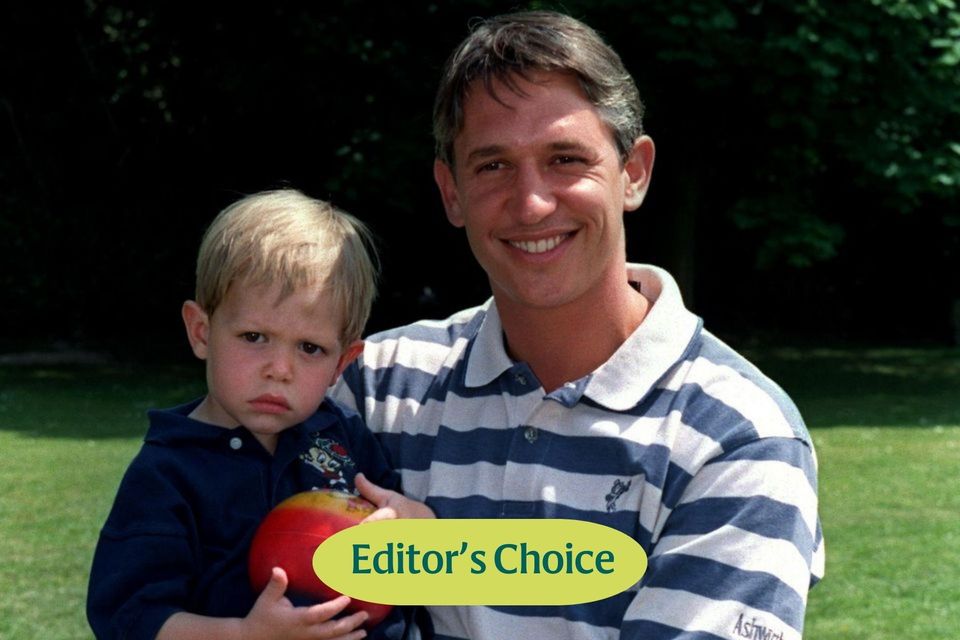 Former England striker Gary Lineker holding his son George as a child  (Photo by Matthew Ashton/EMPICS via Getty Images)