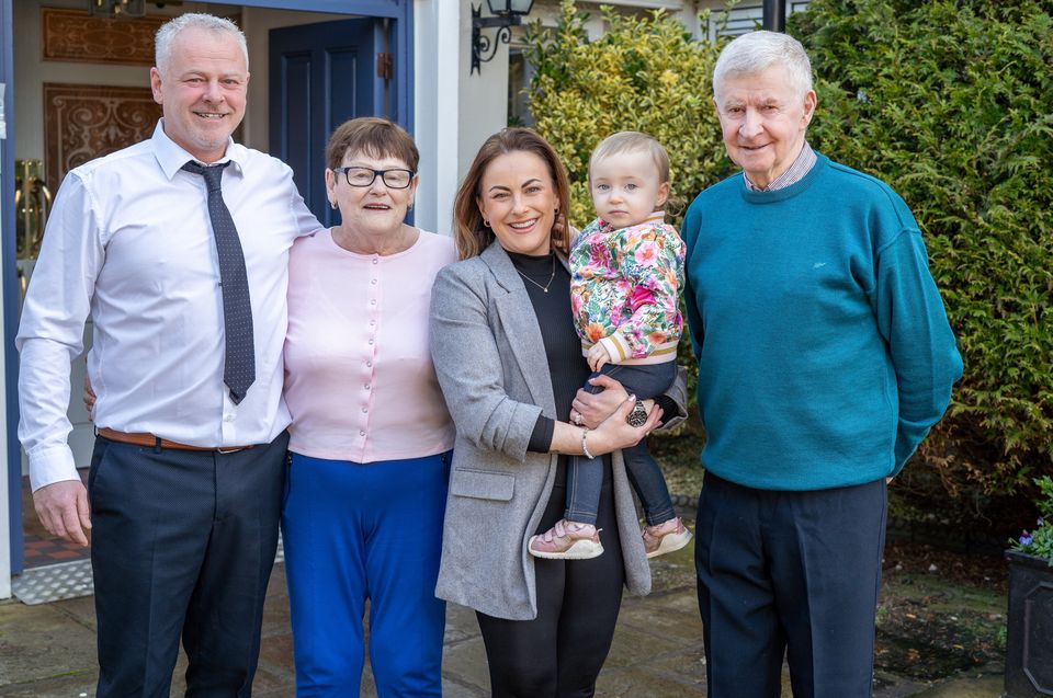 The family of the late Aidan Crowley pictured outside the Meadowlands Hotel in Tralee on Wednesday morning: From l-r: Donal Crowley, Rita Crowley, Aoife Crowley, Ruby Prior and Donal Crowley. Photo by Mark O'Sullivan.