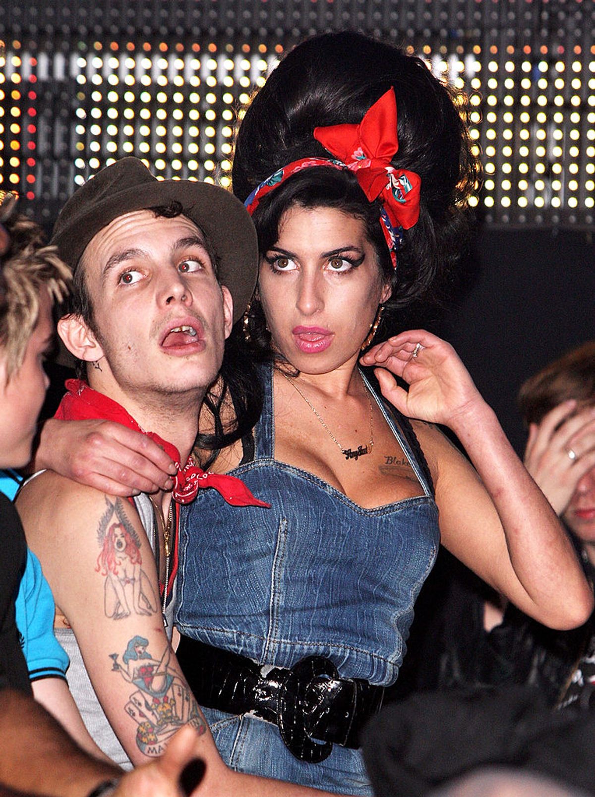 Amy Winehouse and husband Blake Fielder-Civil watch the show at the MTV Europe Music Awards 2007 at the Olympiahalle on November 1, 2007 in Munich, Germany