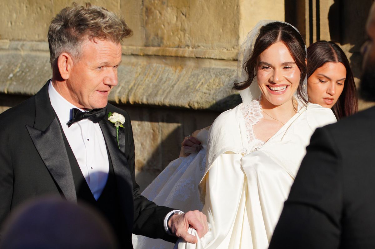Gordon and Holly Ramsay arrive for her wedding to Adam Peaty at Bath Abbey.