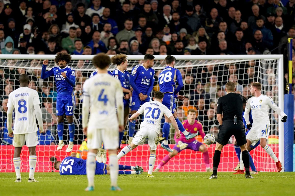 Leeds United's Daniel James scores their side's third goal of the game from a free kick during the Sky Bet Championship match at Elland Road.