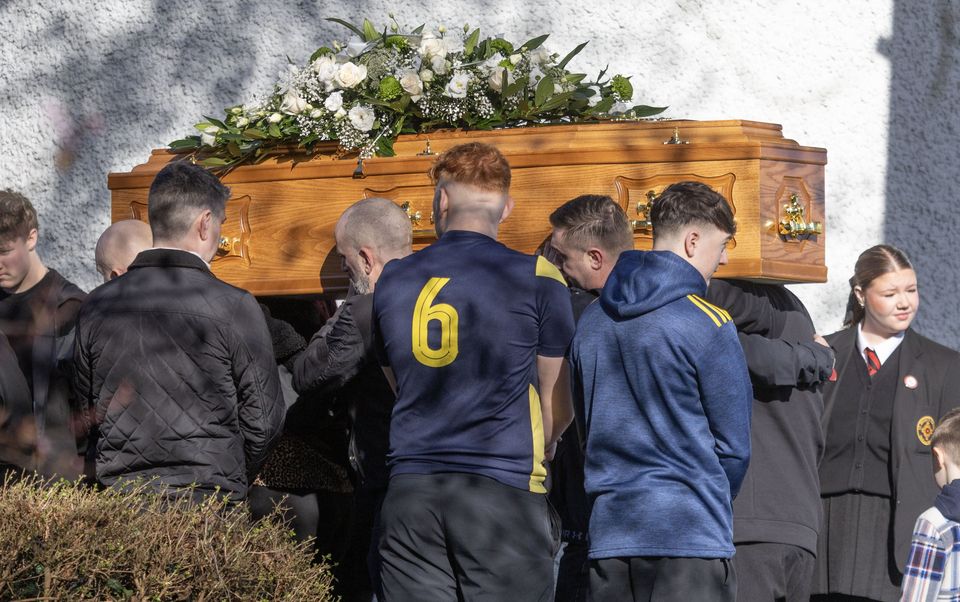 A large crowd of mourners gathered at the church in Derry. Photo: North West Newspix