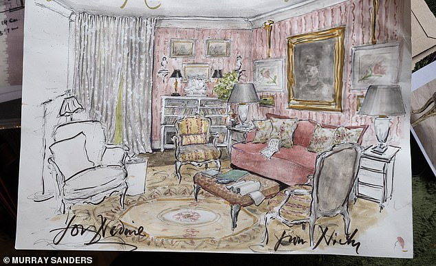 Nicky's exquisite hand-painted picture shows his vision for what Nadine's bland box of a sitting room will become
