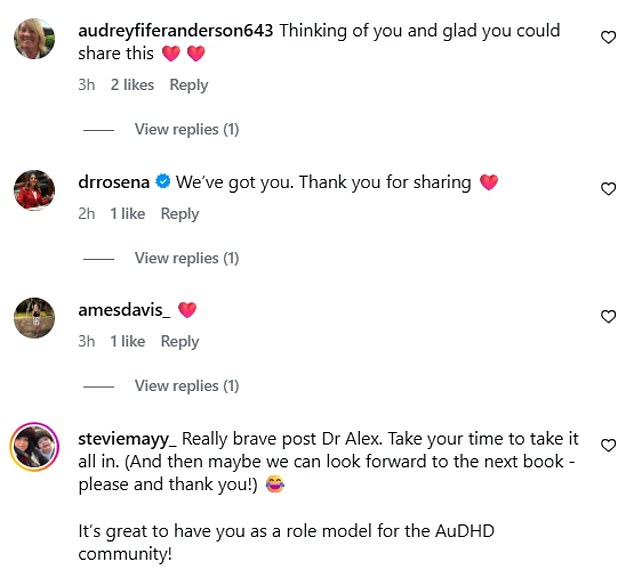 Dr Alex was flooded with supportive messages from his fans, who commended his bravery