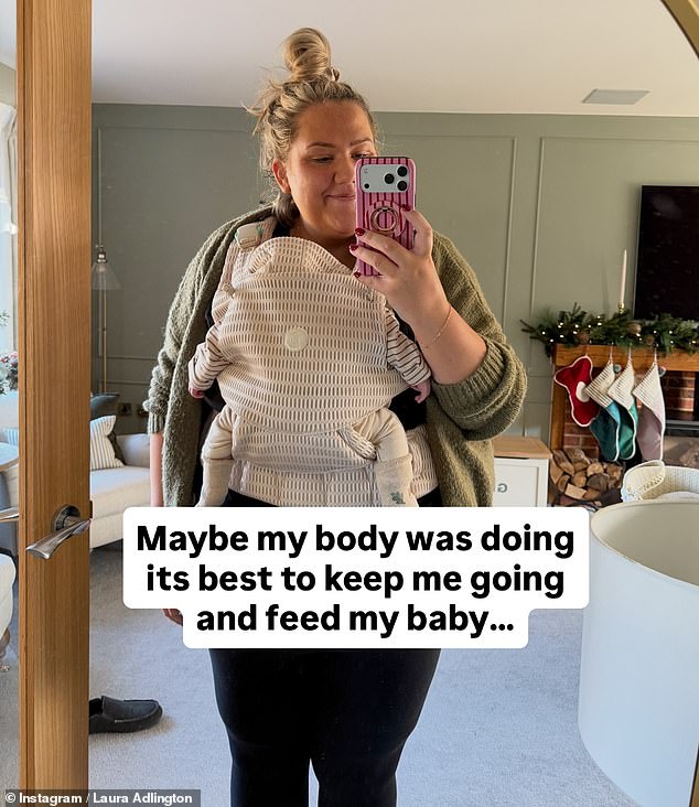 Continuing her post, Laura insisted that she isn't being 'too hard on herself' when it comes to her body