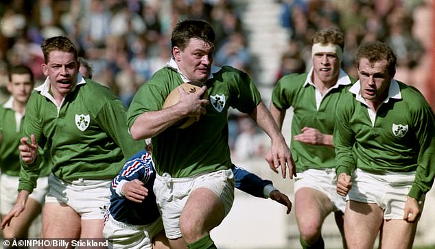 Ireland's Paul Hogan (first left) in the Five Nations game against France in the Parc des Princes in 1992