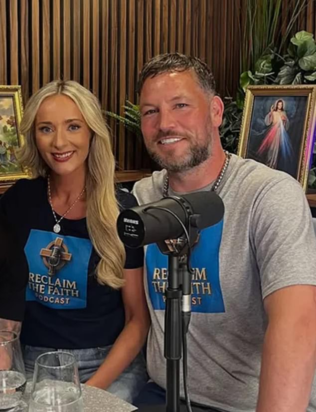 Danielle Magennis and John Connors hosting a Reclaim the Faith podcast