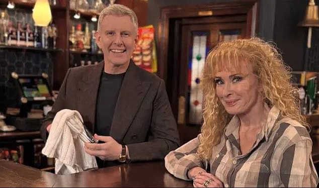 Late Late Show host Patrick Kielty with Beverley Callard on set in Carrigstown recently