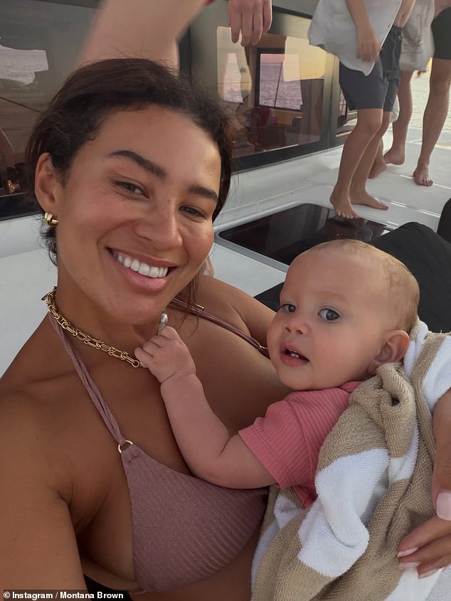 Montana recently sparked backlash from fans for sharing a 'patronising' post complaining parents 'shouldn't buy ready-made pouches' for their children (pictured with Miley, 13 months)