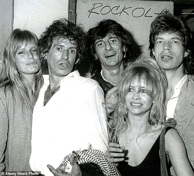 'There were times when Ronnie didn't have the money to pay the children's school fees,' Jo Wood confessed in her autobiography (pictured Keith, his wife Patti, Ron, Jo and Mick)
