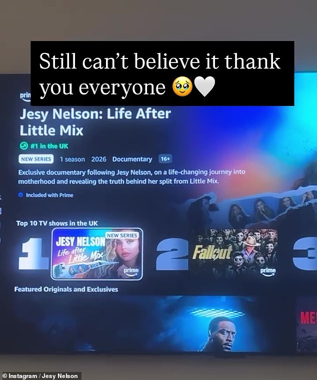 In a post on Instagram Stories, Jesy celebrated the news that her documentary was number one in Amazon's viewing charts