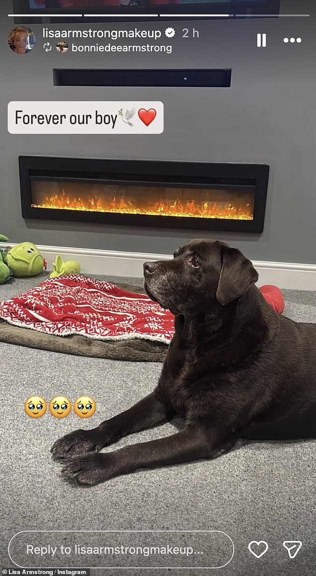 She also shared a snap of him by the fireplace