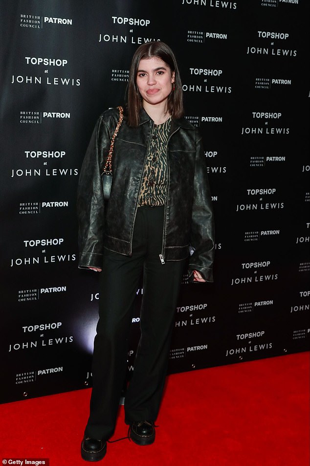 Liam Gallagher's daughter Molly Moorish sported a black leatgher jacket and a leopard print top