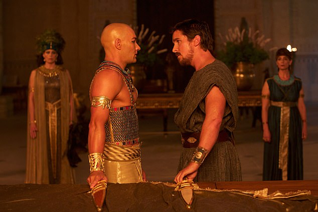 He didn't have long to get in shape before his role as Moses in Ridley Scott's Exodus: Gods And Kings. So Christian had to hit the gym hard (pictured with Joel Edgerton)