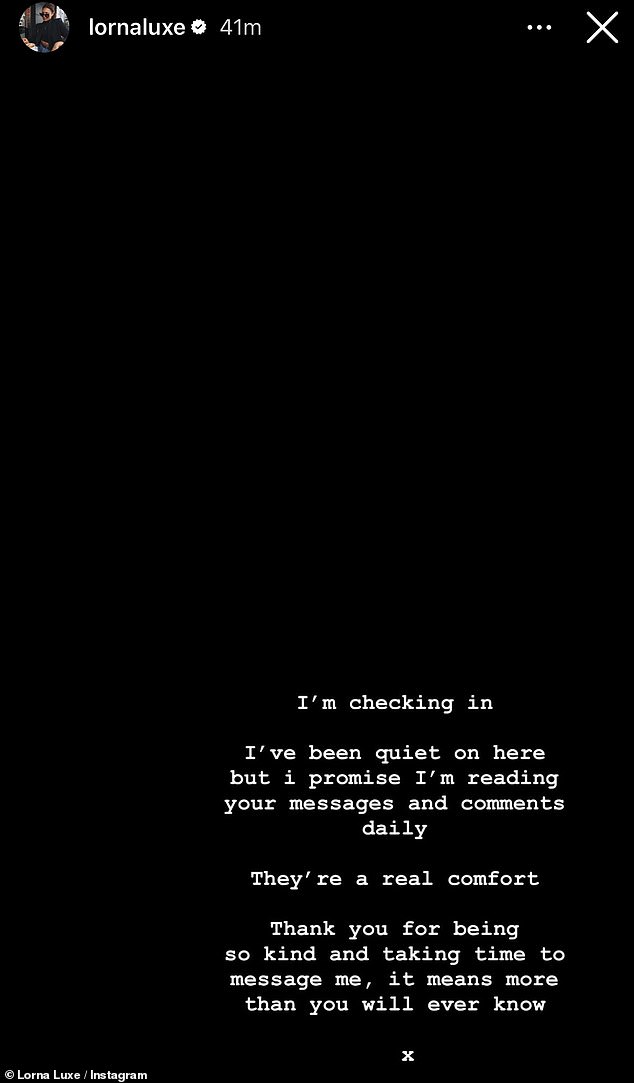 After taking time away from social media, Lorna has now returned where she posted an update to her legion of fans