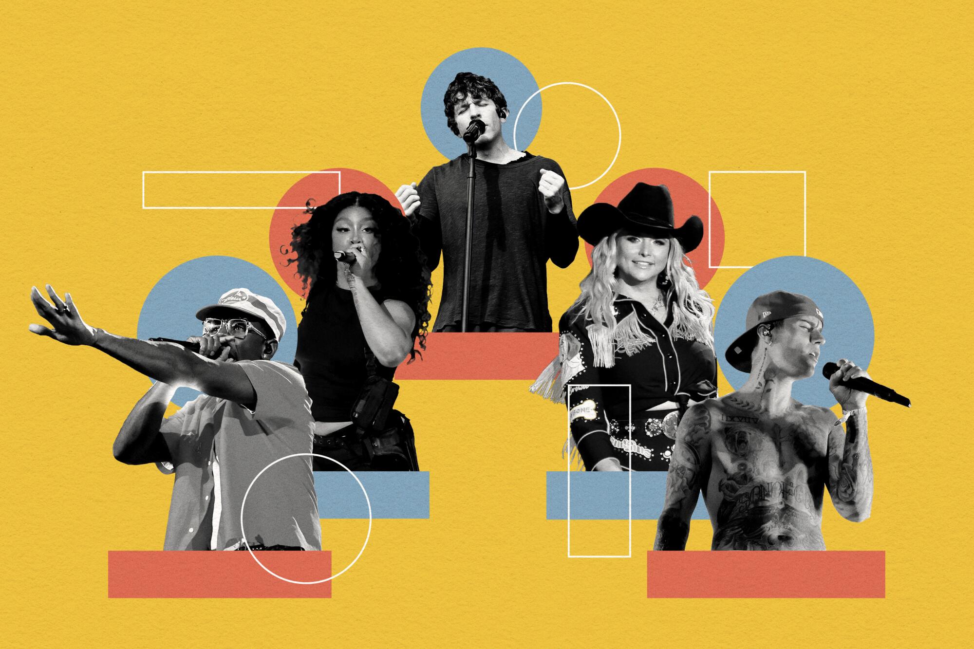 A photo illustration of Grammy-contending artists