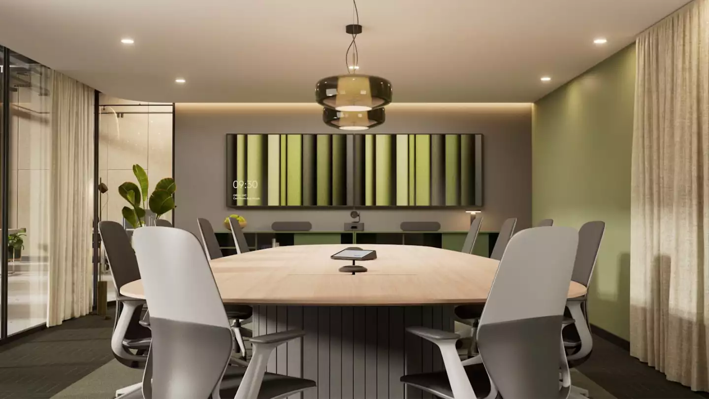 The Rally AI Camera Pro uses a dual-camera system, combining wide coverage with a secondary optical camera that zooms in on speakers from across a large room