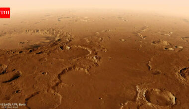 ESA releases high resolution bird eye view of Flaugergues Crater on Mars |