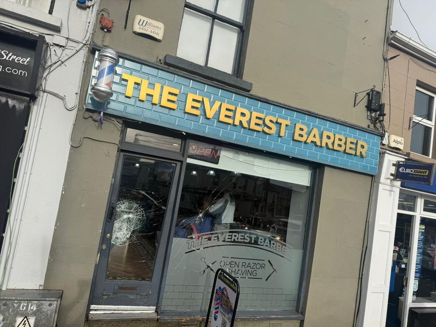 A barber shop in Gorey was damaged by smashing the glass doors and windows.