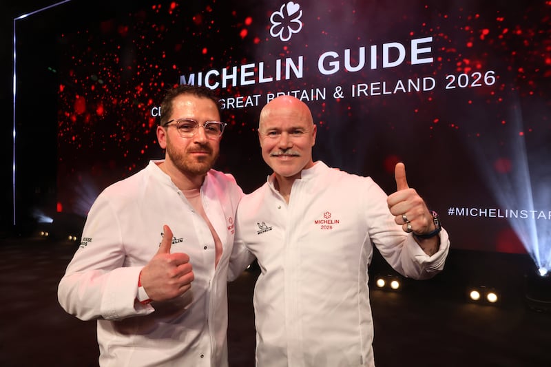 Angelo Vagiotis (left), head chef at The Pullman, and John Wyer of Forest Avenue both received one star. Photograph: Dara Mac Dónaill