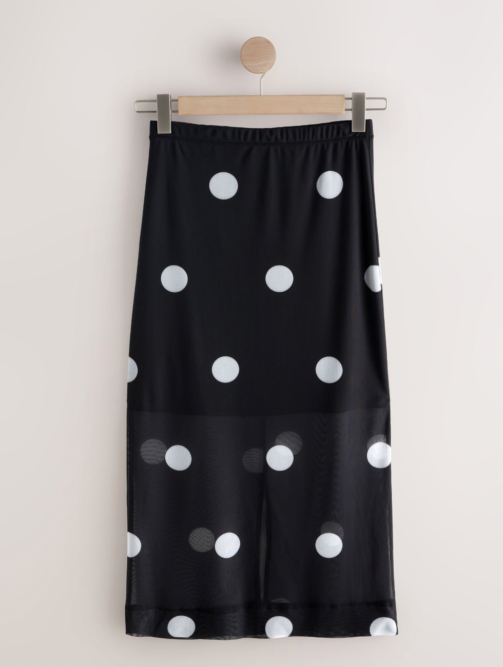 Black/White Polka Dot Mesh Midi Pencil Skirt