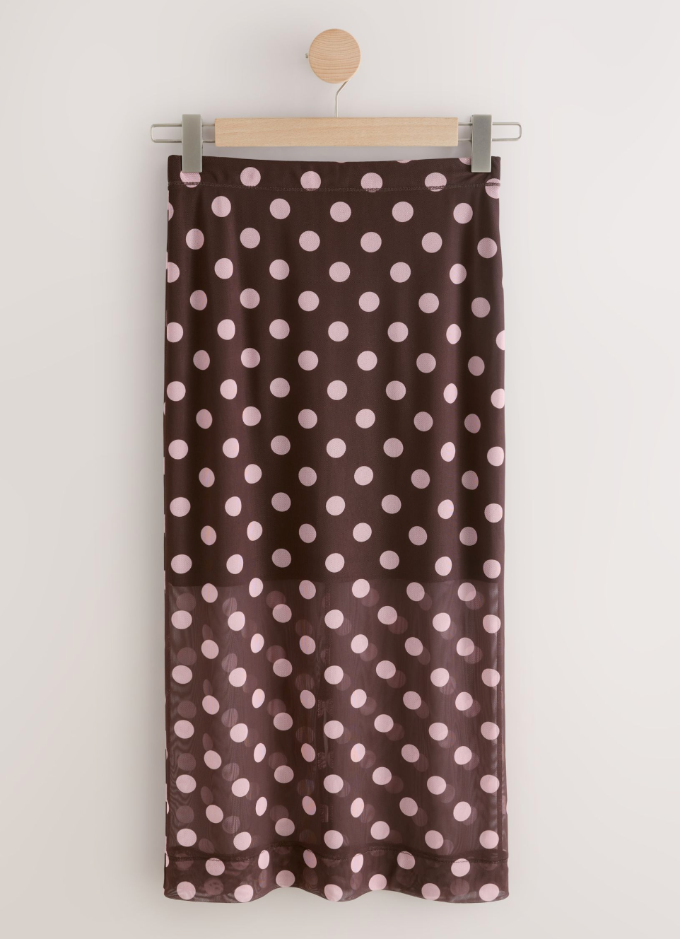 Pink/Brown Polka Dot Mesh Midi Pencil Skirt