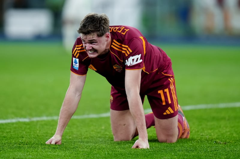 Evan Ferguson of AS Roma lies down injured. Photograph: Giuseppe Maffia/NurPhoto via Getty