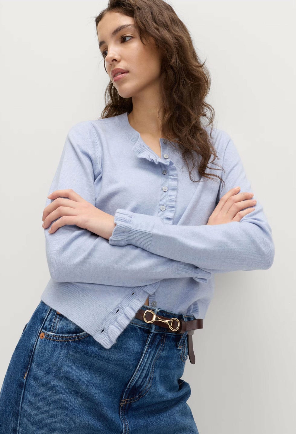 Air-Yarn Ruffle Slim Fit Cardigan - Faded Blue Air-Yarn Ruffle Slim Fit Cardigan - Faded Blue