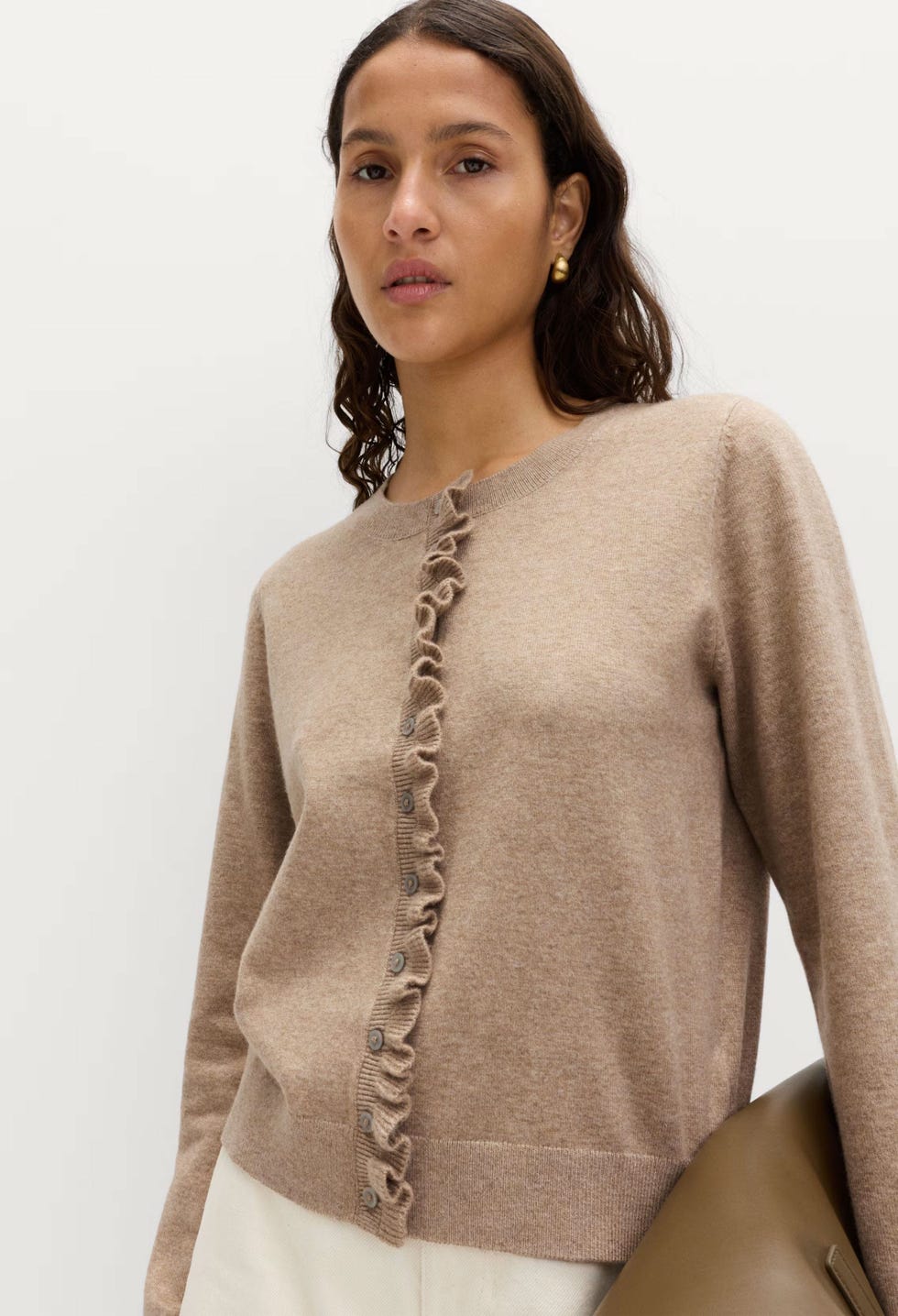 Air-Yarn Ruffle Slim Fit Cardigan - Cappuccino Air-Yarn Ruffle Slim Fit Cardigan - Cappuccino