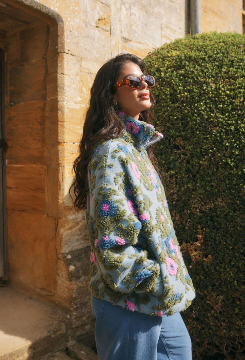 Blue/Pink National Trust x Next Quater Zip Print Borg Fleece