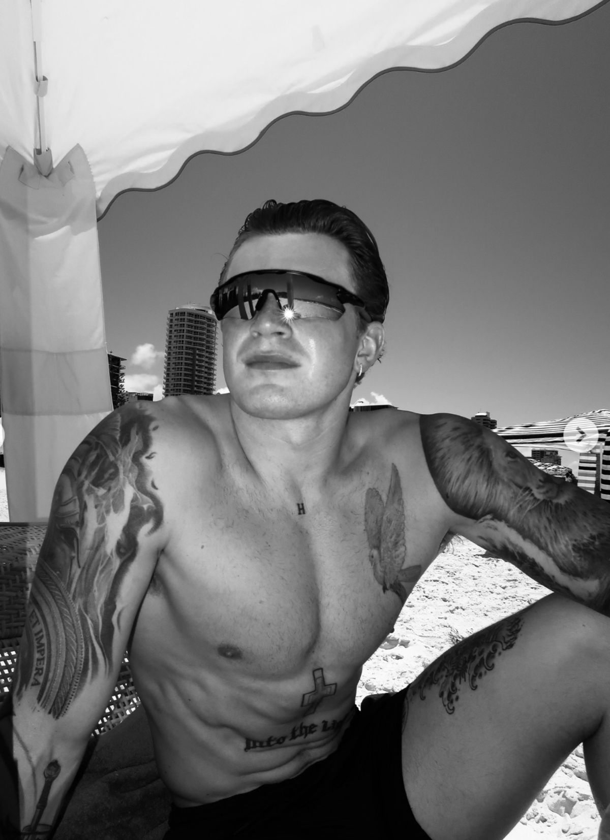 Adam posed on his honeymoon