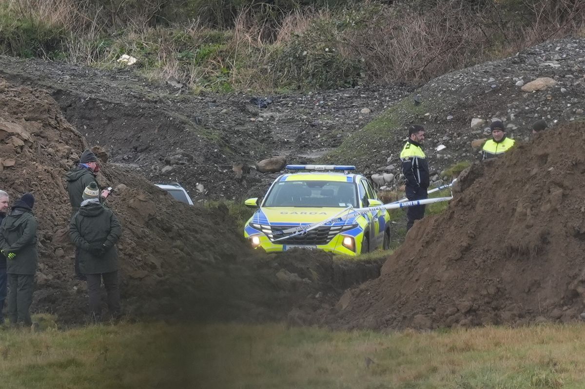 The scene at an area of open ground in Co. Wicklow, near the border with Co. Kildare, where Gardai investigating the murders of Jo Jo Dullard and Deirdre Jacob in the 1990s are conducting a search. 