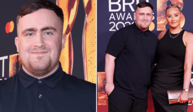 Luke Littler snubs the garish red carpet outfits of woke celebs as he dons polo with girlfriend Faith Millar on Brits 2026 red carpet