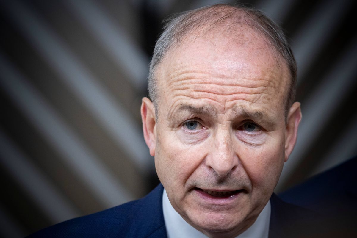 The Taoiseach of Ireland serving as head of government, or prime minister Micheal Martin attends the European Council Summit, the EU leaders meeting at the EU headquarters and does doorstep statement while answering questions from journalists of international media and press. Among the topics of the summit are European defense, support to Ukraine, the Middle East, migration, housing and competitiveness. Brussels, Belgium on October 23, 2025 (Photo by Nicolas Economou/NurPhoto via Getty Images)