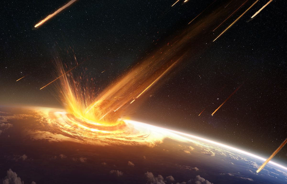 Illustration of an asteroid or comet striking the surface of the Earth