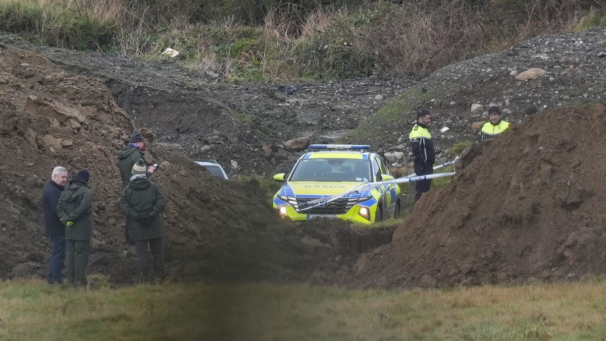 The scene at an area of open ground in Co. Wicklow, near the border with Co. Kildare, where Gardai investigating the murders of Jo Jo Dullard and Deirdre Jacob in the 1990s are conducting a search.