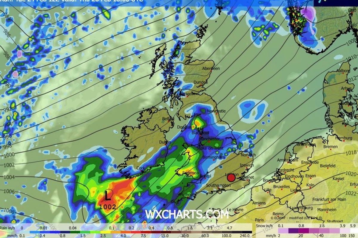 Significant rain approaching Ireland on Thursday evening